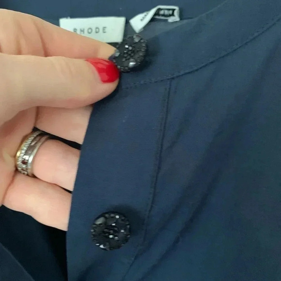 Rhode Emma A-Line Navy Crew Neck Mini Dress Size XS Jeweled Buttons - Picture 5 of 11